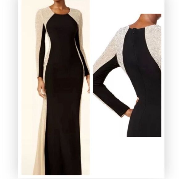 XSCAPE 4053XP Rhinestone Block Illusion Gown Black/Nude Size 6P $309 - Picture 1 of 8